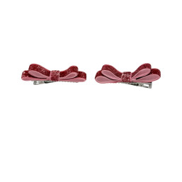 Set of 2 Shiny Ribbon Hair Clips – Pink